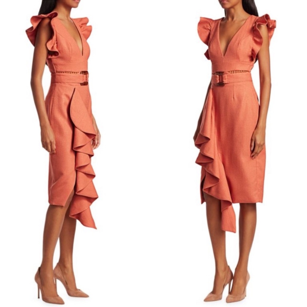 Sold 🎈PatBO Orange Asymmetrical Sheath Dress with Plunge Neckline 6 - Picture 2 of 8